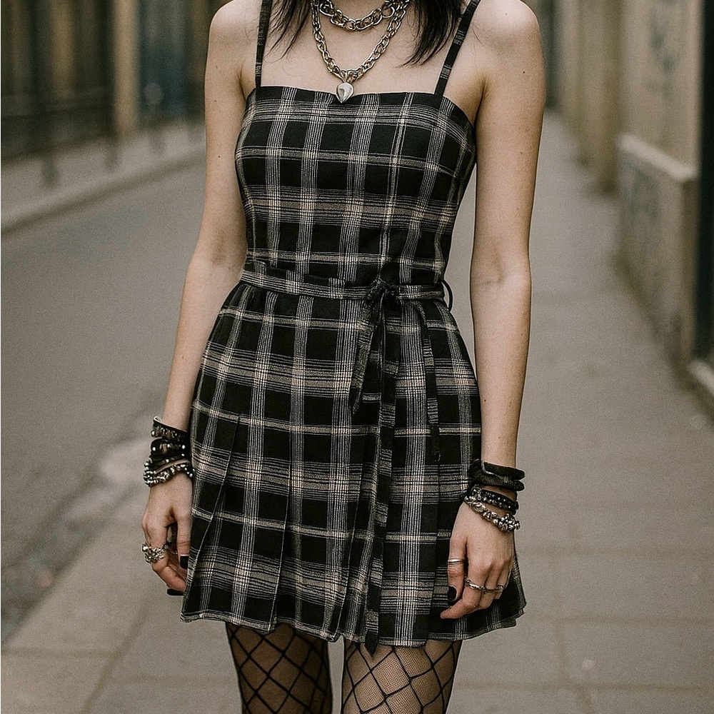 Justify Plaid Black and White Dress